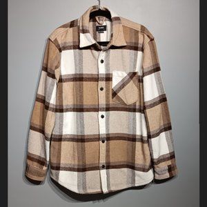 Pull & Bear Beige & White Cotton & Wool Plaid Button Overshirt Jacket (Men's L)